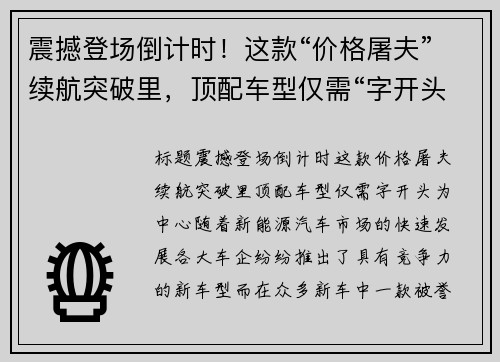 震撼登场倒计时！这款“价格屠夫”续航突破里，顶配车型仅需“字开头