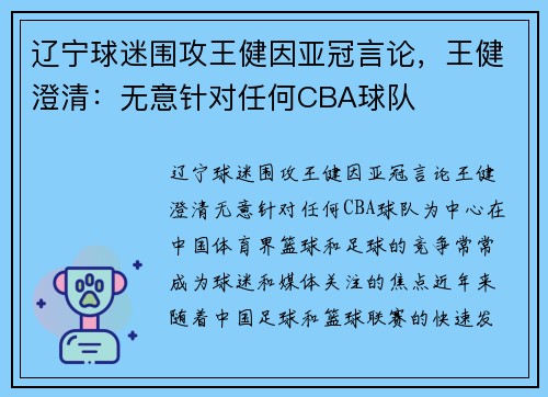 辽宁球迷围攻王健因亚冠言论，王健澄清：无意针对任何CBA球队