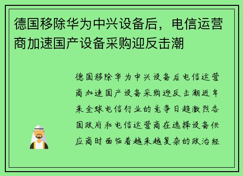 德国移除华为中兴设备后，电信运营商加速国产设备采购迎反击潮